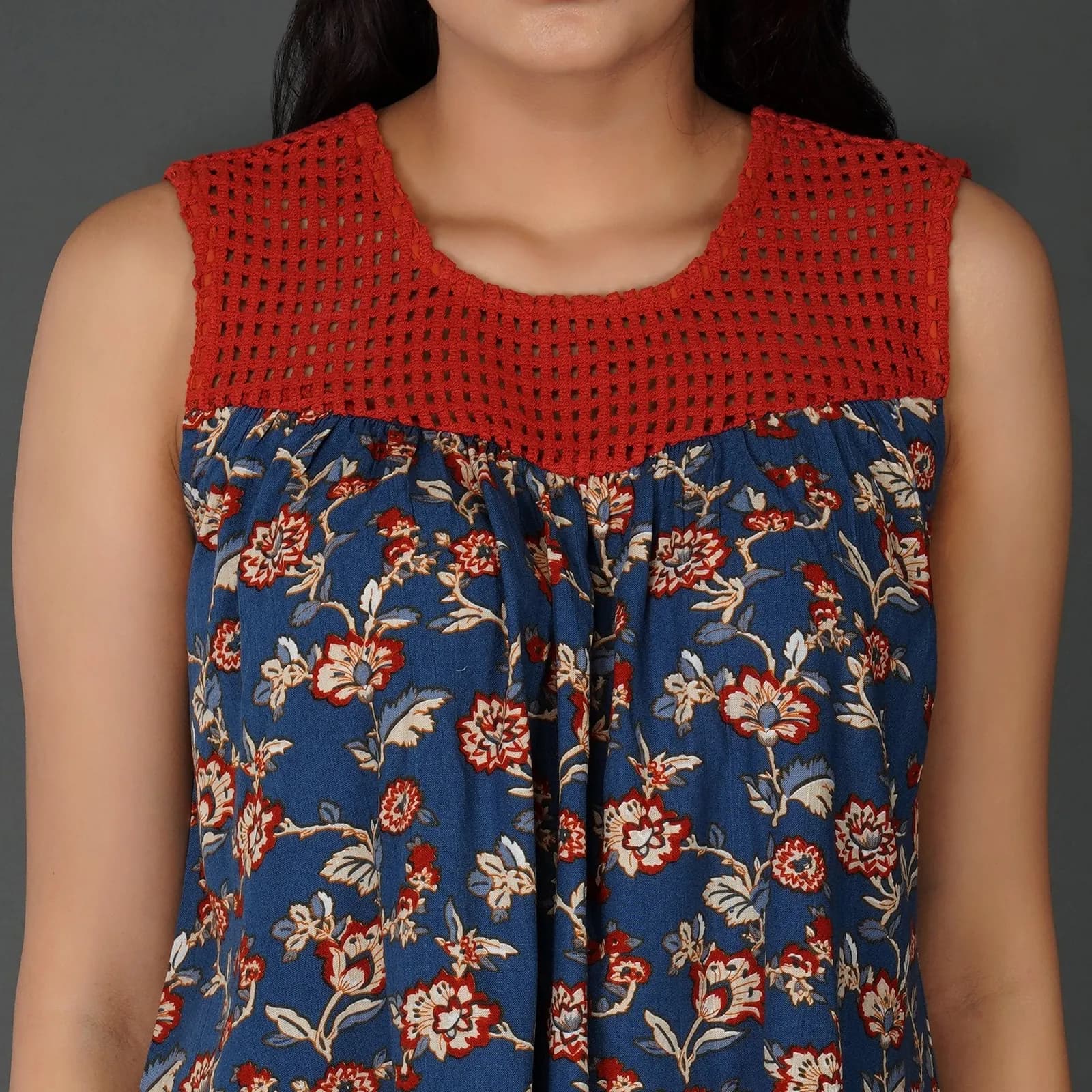 Floral Crochet Lace-Up Boho Top