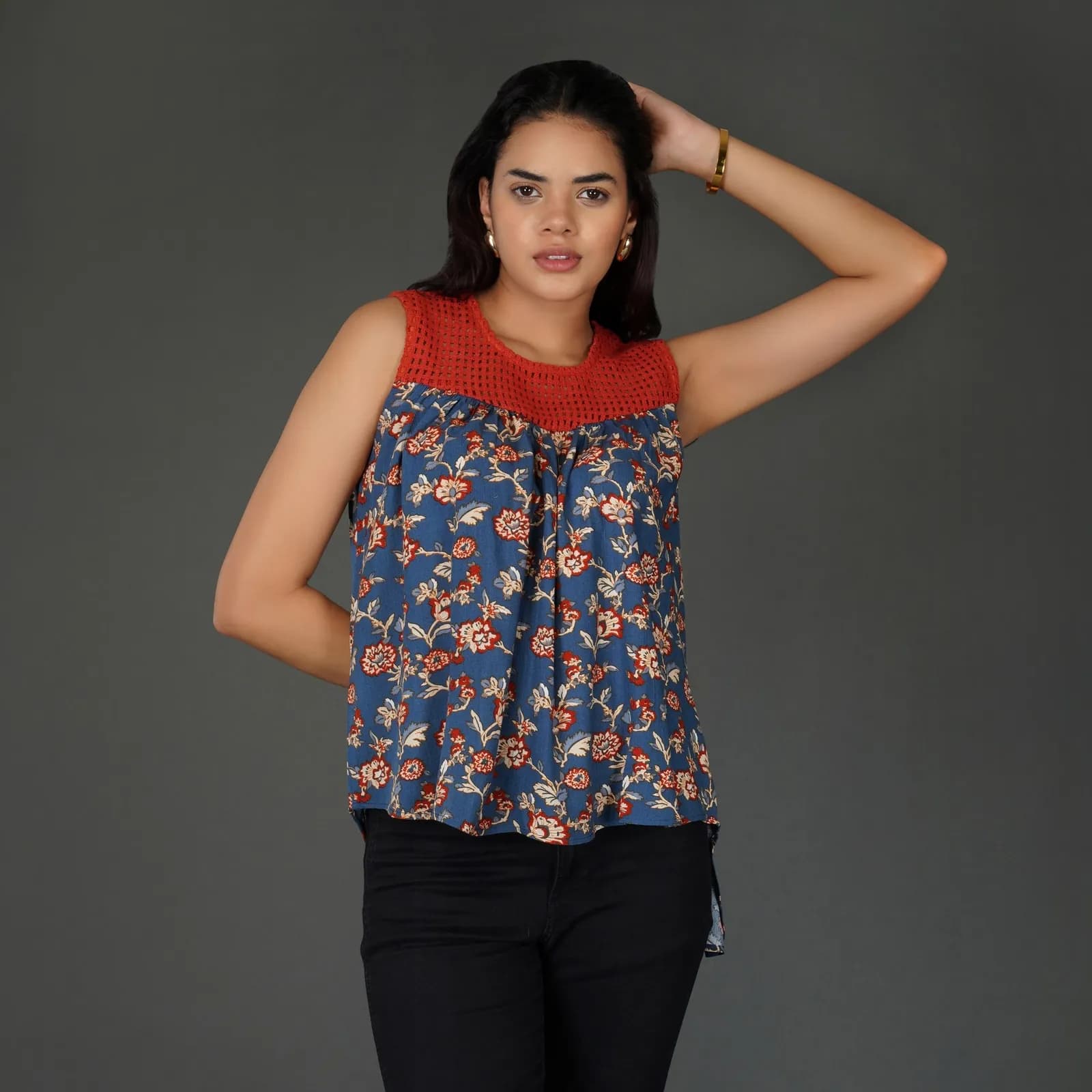 Floral Crochet Lace-Up Boho Top