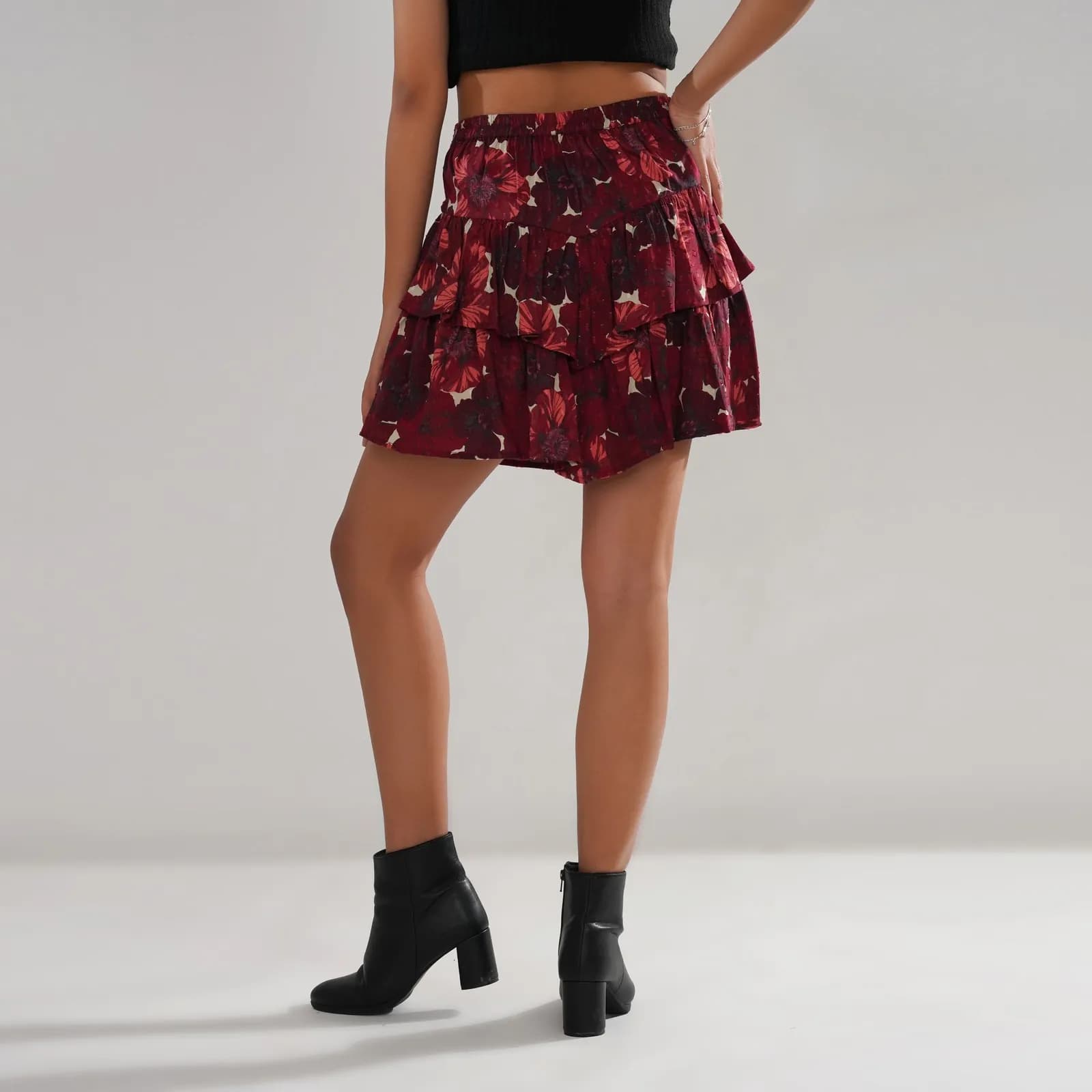 Floral Ruffle-Tiered Cotton Swiss Dot Skirt
