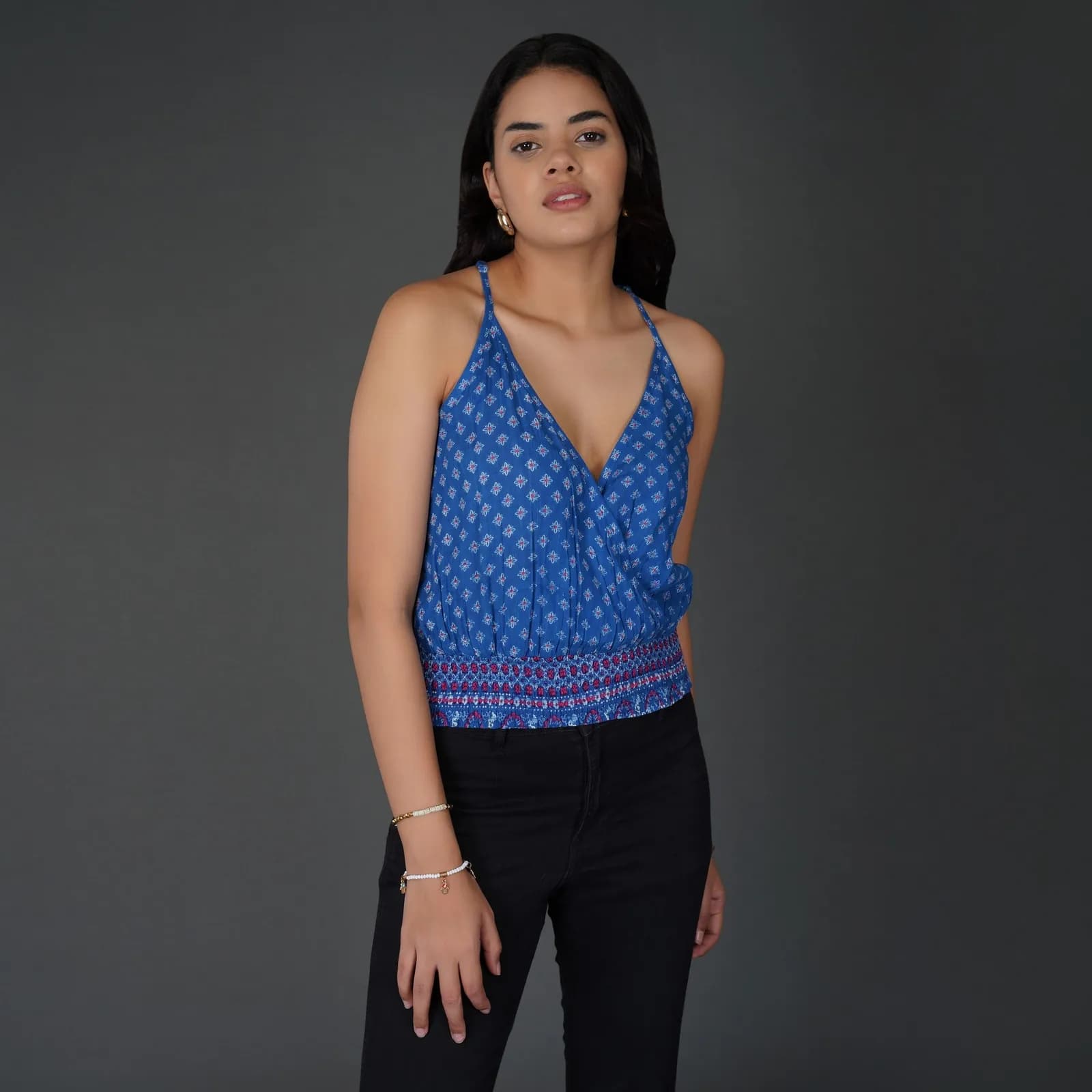 Geometric Wrap-Style Racerback Top