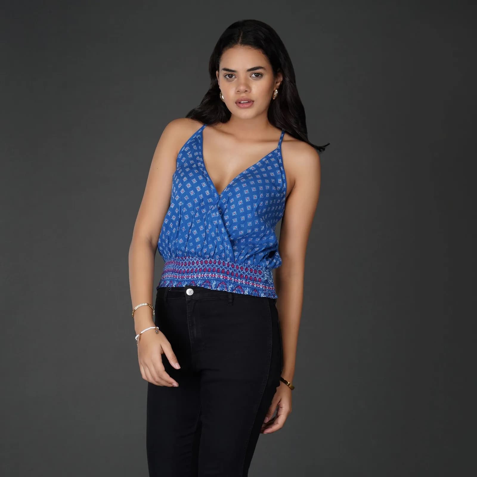 Geometric Wrap-Style Racerback Top