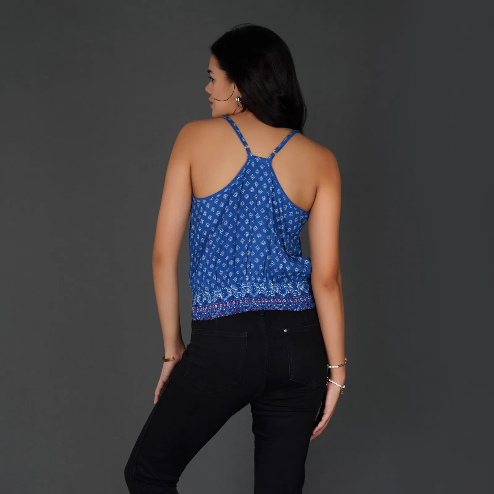Geometric Wrap-Style Racerback Top
