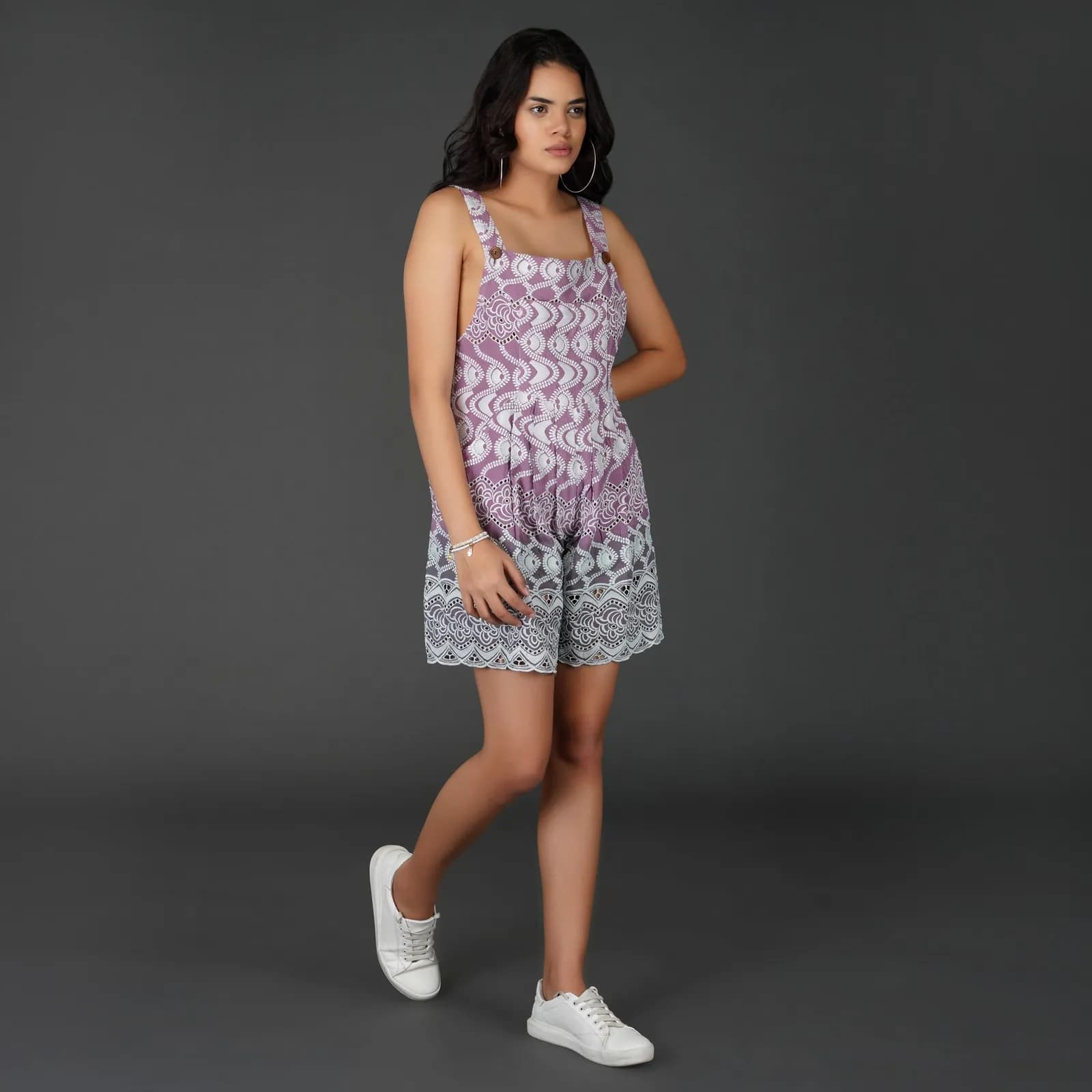 Ombre Cotton Schiffli Dungaree-Style Jumpsuit