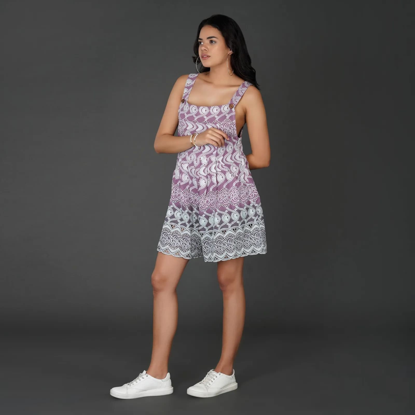 Ombre Cotton Schiffli Dungaree-Style Jumpsuit