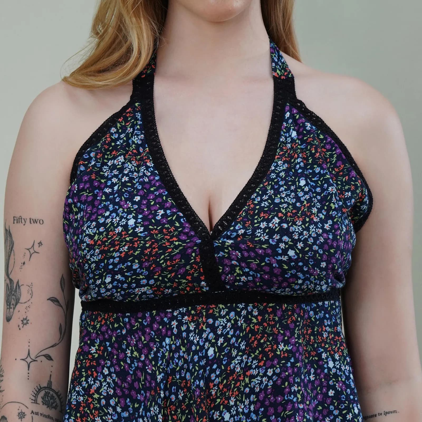 Halter Neck Floral Printed Top with Empire Waist & Tie-Up Back