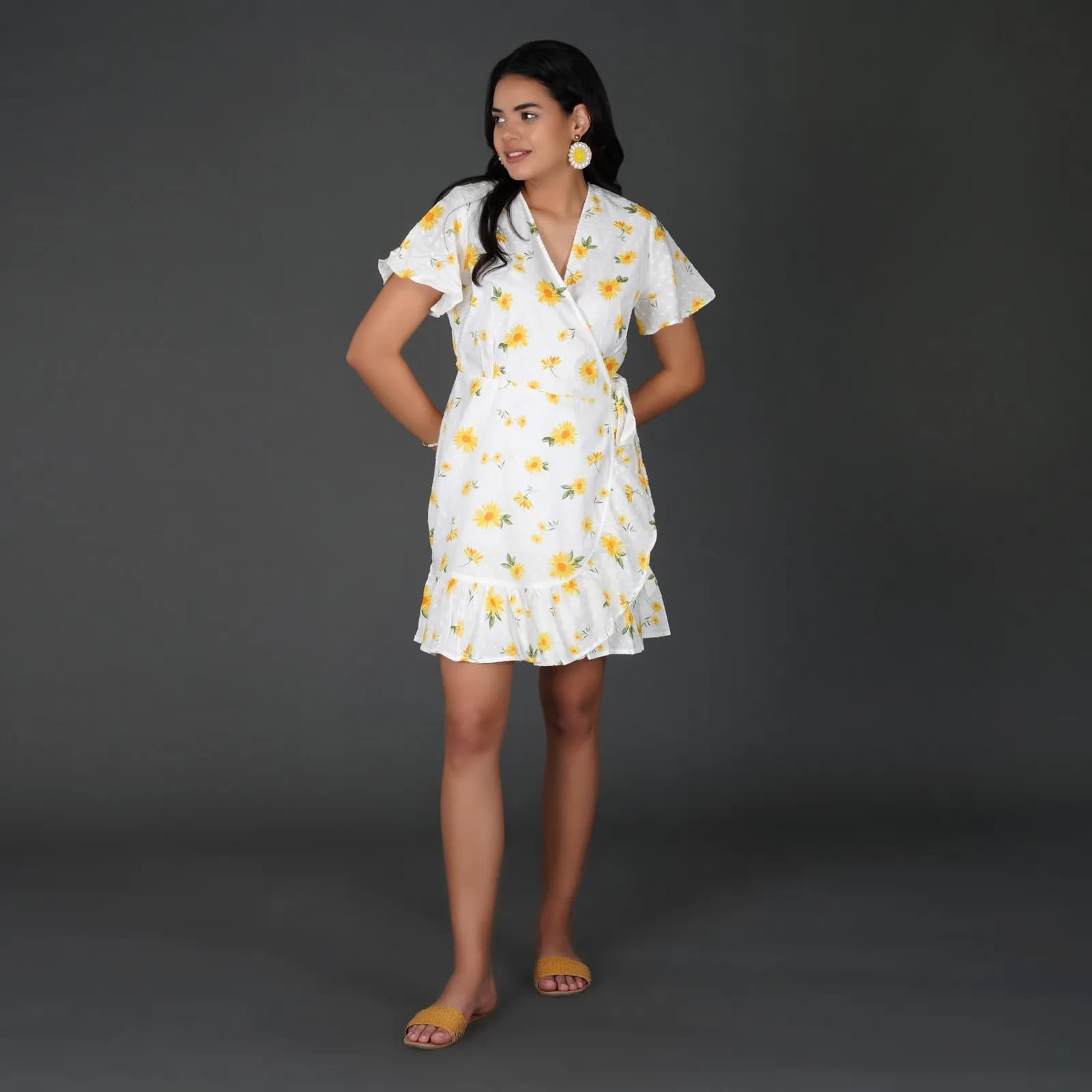 Sunny Daisy Cotton Swiss Dot Wrap Dress