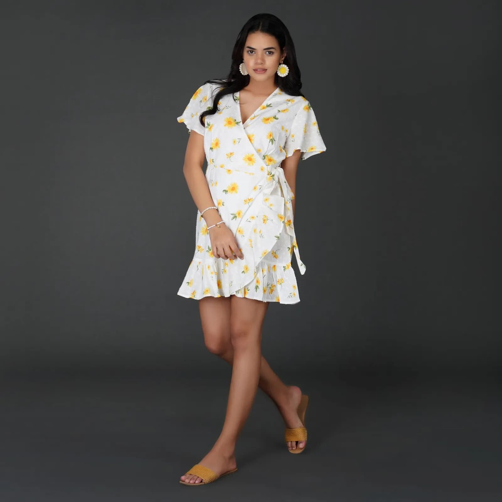Sunny Daisy Cotton Swiss Dot Wrap Dress