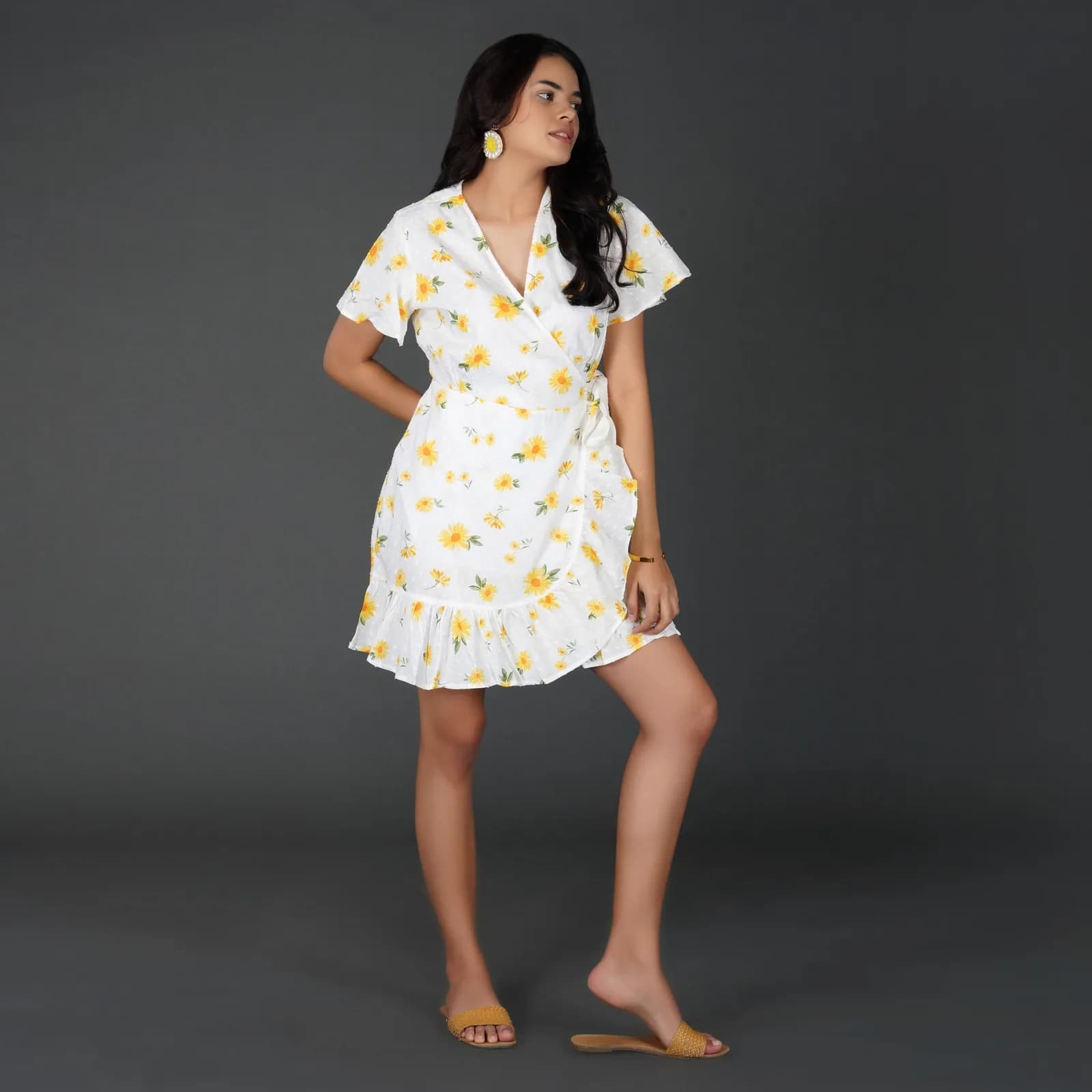 Sunny Daisy Cotton Swiss Dot Wrap Dress