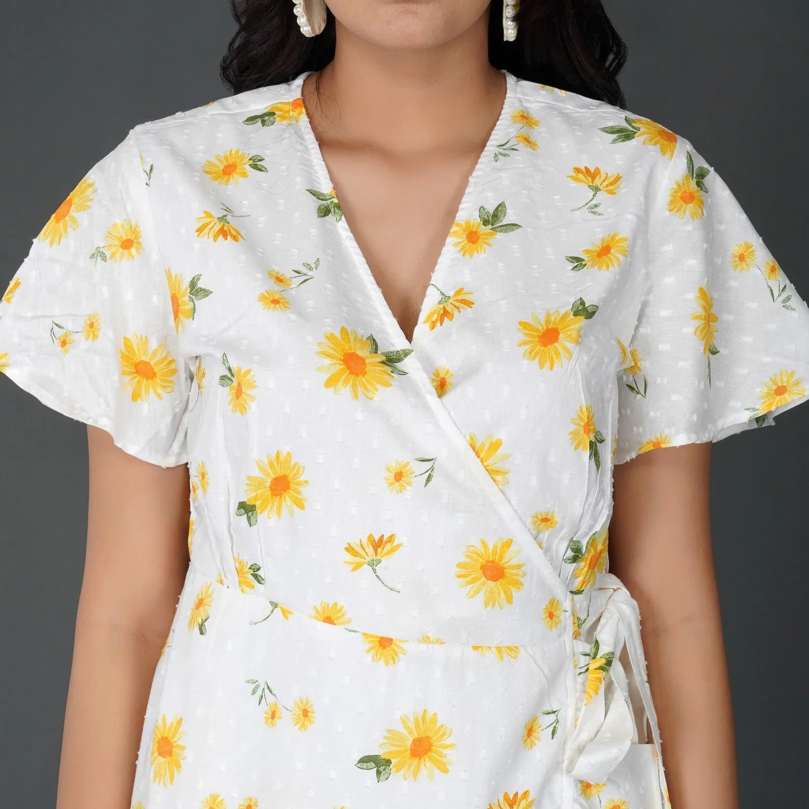 Sunny Daisy Cotton Swiss Dot Wrap Dress