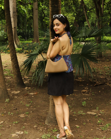 Halter Neck Floral Printed Top with Empire Waist & Tie-Up Back