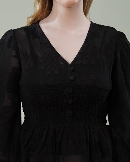 Black Floral Textured Georgette Peplum Top