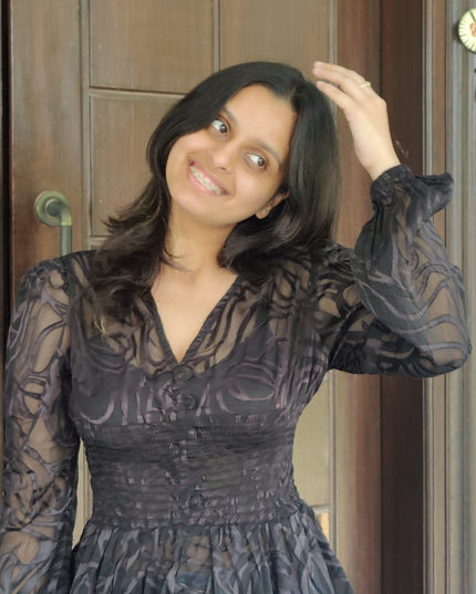 Black Georgette Burnout Textured Top with Smocked Waist