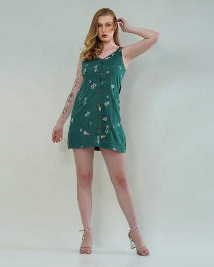 Floral Button-Down Squared V-Neck Dress