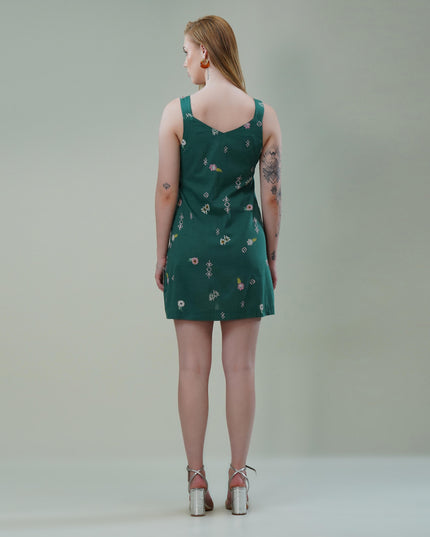 Floral Button-Down Squared V-Neck Dress