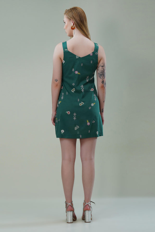 Floral Button-Down Squared V-Neck Dress