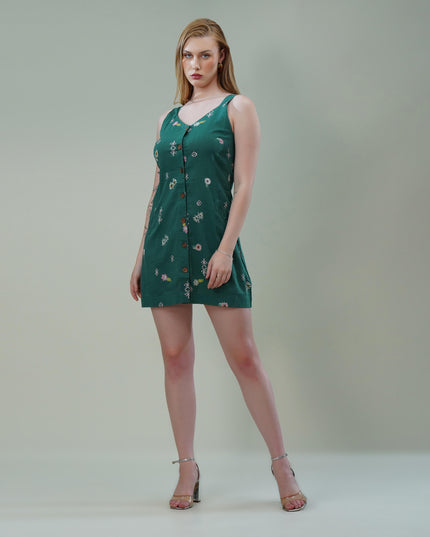 Floral Button-Down Squared V-Neck Dress