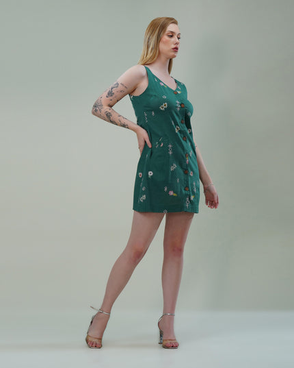 Floral Button-Down Squared V-Neck Dress