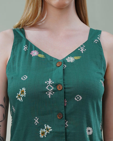 Floral Button-Down Squared V-Neck Dress