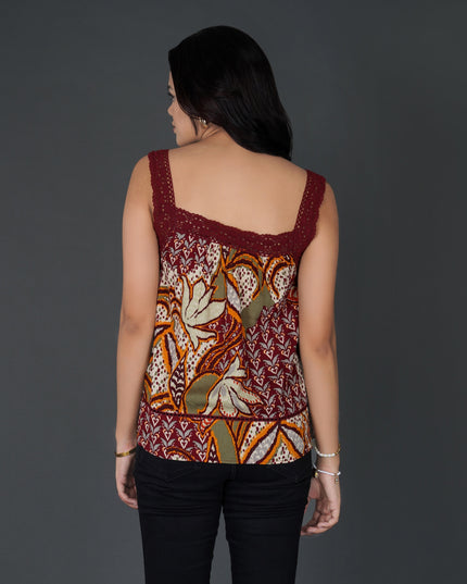 Boho Crochet Accent Square-Neck Top