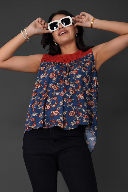 Floral Crochet Lace-Up Boho Top