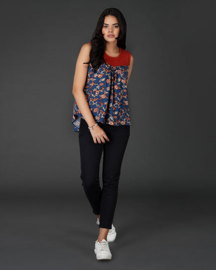 Floral Crochet Lace-Up Boho Top