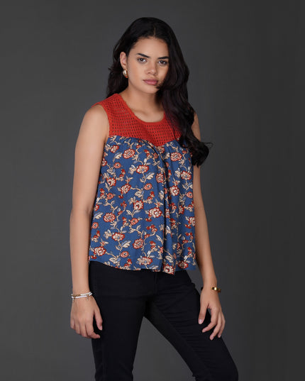 Floral Crochet Lace-Up Boho Top