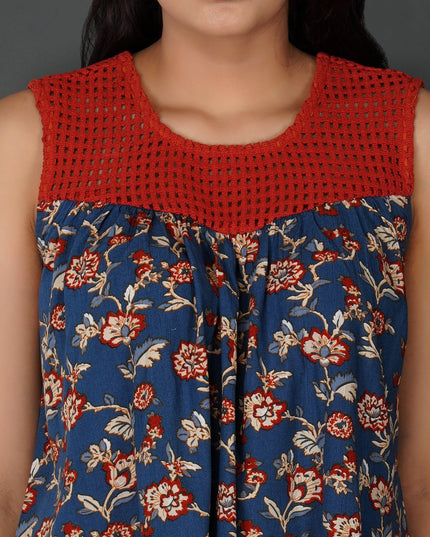 Floral Crochet Lace-Up Boho Top