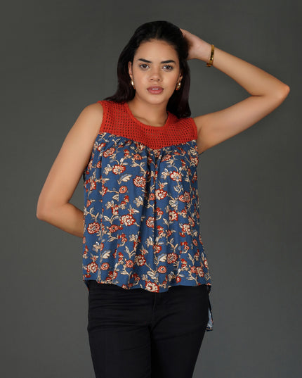 Floral Crochet Lace-Up Boho Top