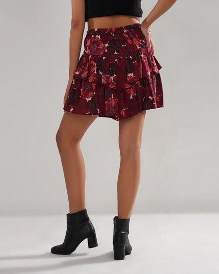 Floral Ruffle-Tiered Cotton Swiss Dot Skirt