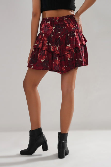 Floral Ruffle-Tiered Cotton Swiss Dot Skirt