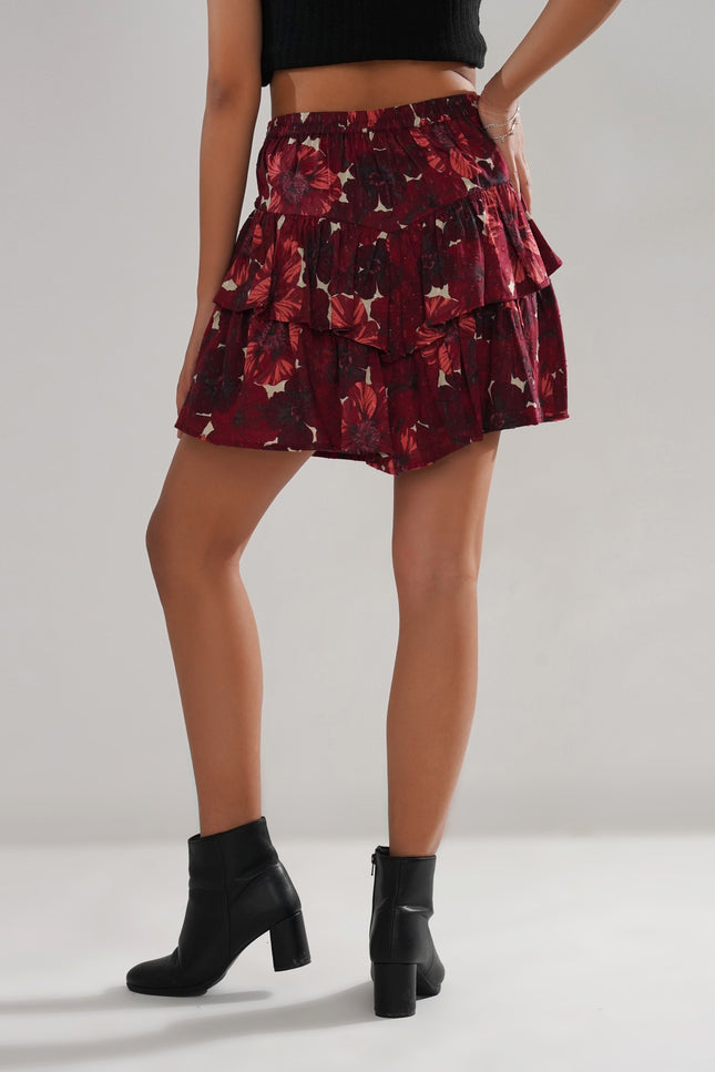 Floral Ruffle-Tiered Cotton Swiss Dot Skirt