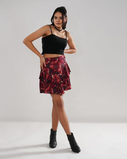 Floral Ruffle-Tiered Cotton Swiss Dot Skirt