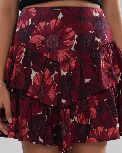 Floral Ruffle-Tiered Cotton Swiss Dot Skirt