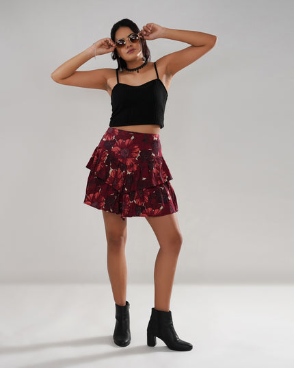 Floral Ruffle-Tiered Cotton Swiss Dot Skirt