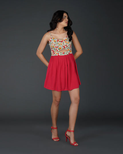 Floral Spaghetti Strap Fit-and-Flare Dress