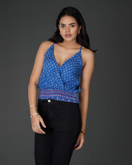 Geometric Wrap-Style Racerback Top