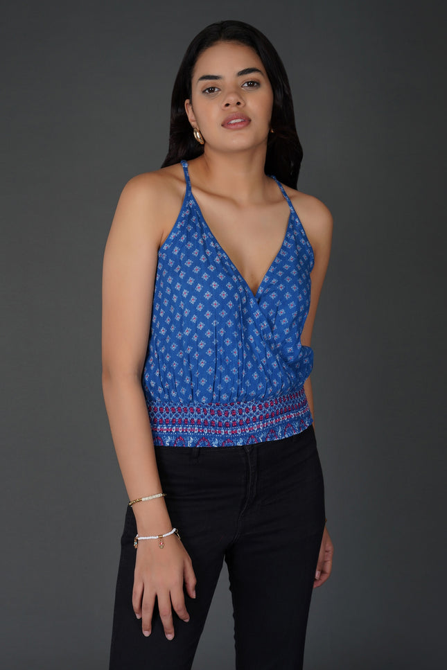 Geometric Wrap-Style Racerback Top