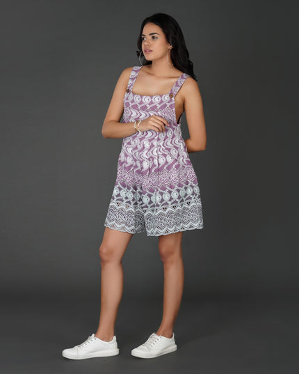 Ombre Cotton Schiffli Dungaree-Style Jumpsuit