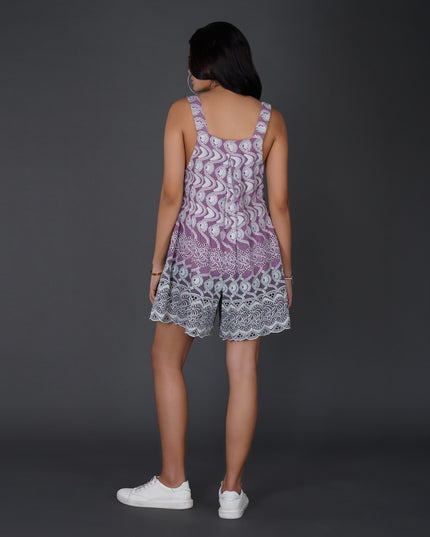 Ombre Cotton Schiffli Dungaree-Style Jumpsuit