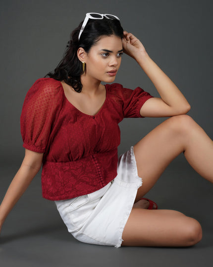 Scarlet Cotton Net Lace Waist Panel Top