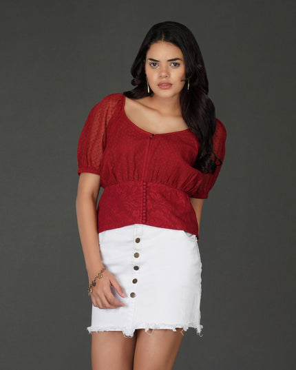 Scarlet Cotton Net Lace Waist Panel Top