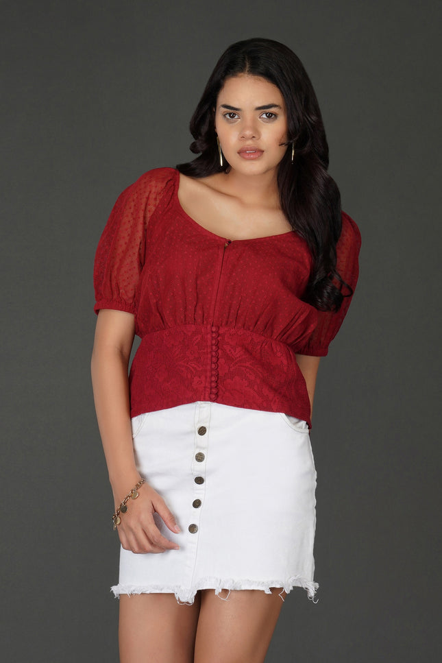 Scarlet Cotton Net Lace Waist Panel Top