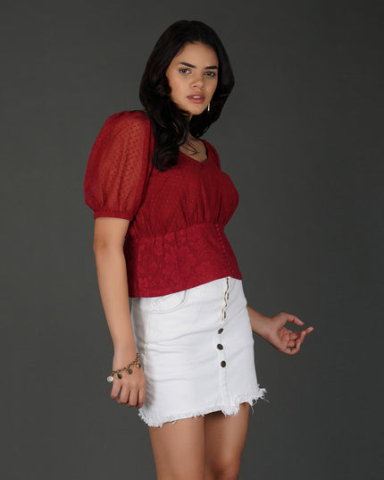 Scarlet Cotton Net Lace Waist Panel Top