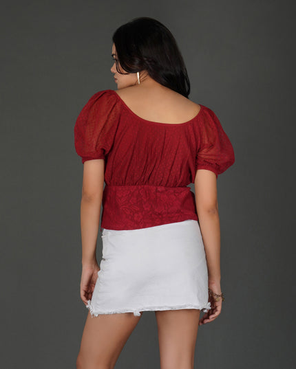 Scarlet Cotton Net Lace Waist Panel Top
