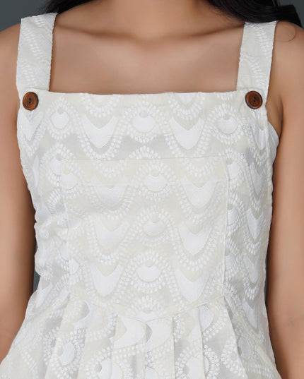 Scalloped Schiffli Cotton Jumpsuit with Button Details