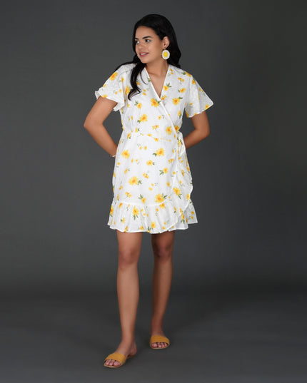 Sunny Daisy Cotton Swiss Dot Wrap Dress