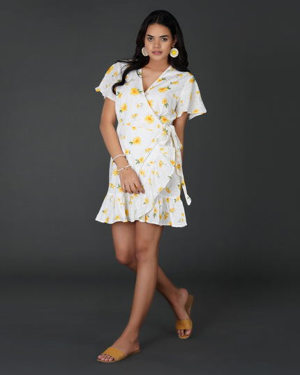 Sunny Daisy Cotton Swiss Dot Wrap Dress