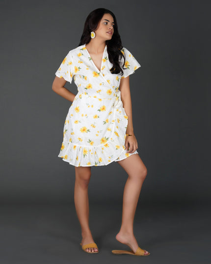 Sunny Daisy Cotton Swiss Dot Wrap Dress