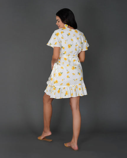 Sunny Daisy Cotton Swiss Dot Wrap Dress