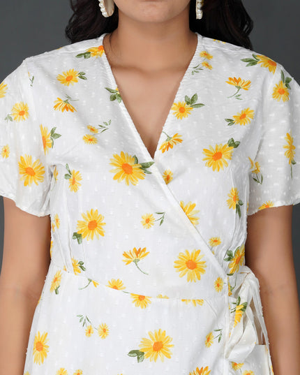 Sunny Daisy Cotton Swiss Dot Wrap Dress